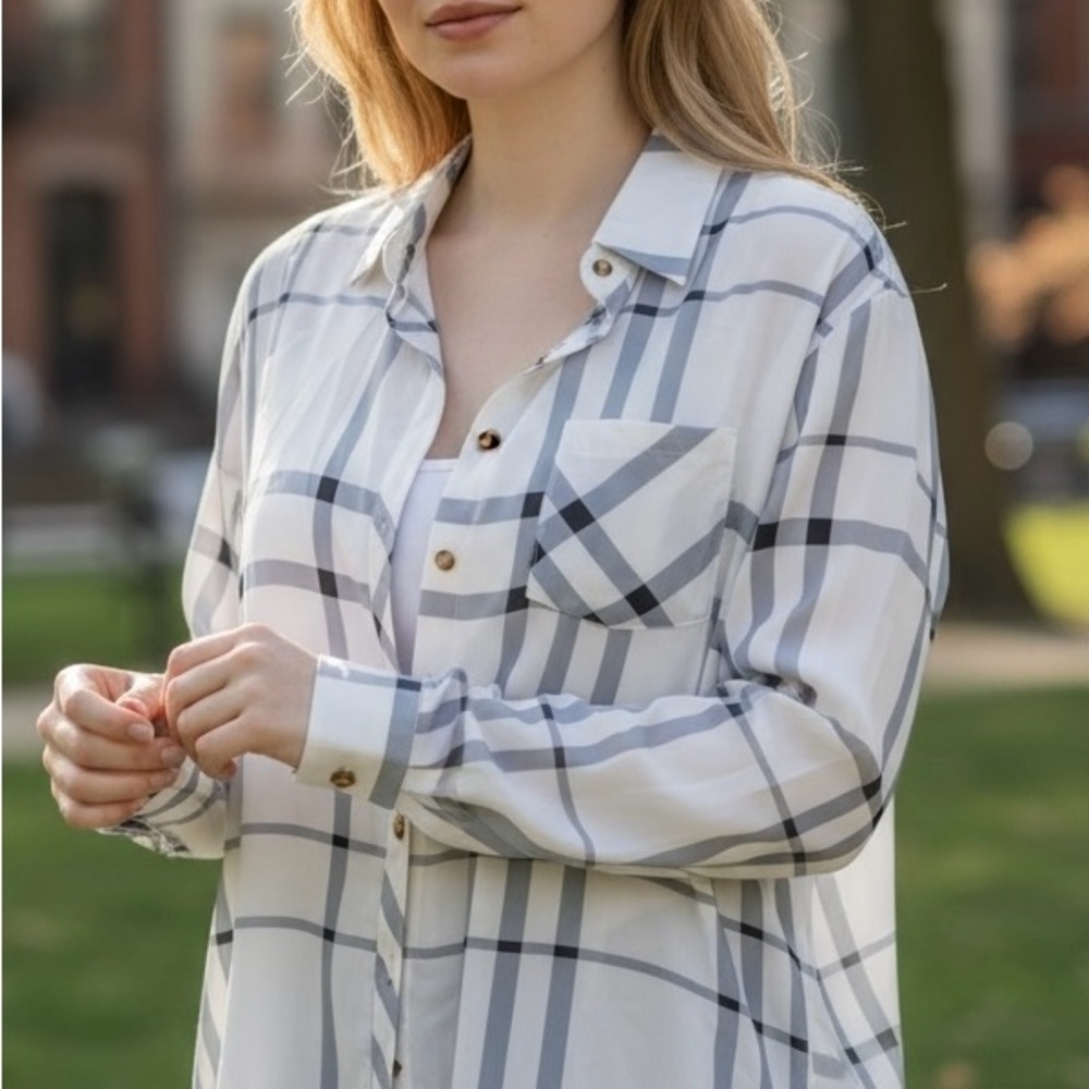 NWT ZC&GF Plaid Button Down Shirt | Lightweight Stretch Blouse | Size 2X